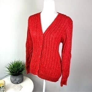 Rafferty cardigan sweater womens size medium linen blend red button down